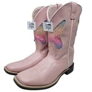 NEW Smoky Mountain 8 Pink Butterfly Glitter Leather Cowgirl Boot Western Glam